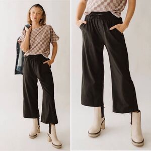 Albion Audrey Wide Leg Pant Black High Cropped Business Casual Travel Sz XS